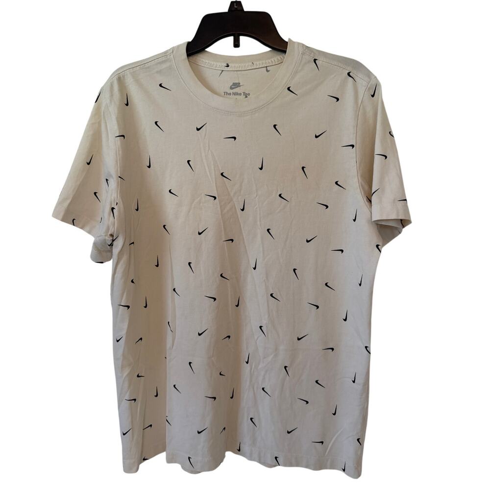 The Nike T Large Off-White With Black Swoosh Short Sleeve Crewneck Tee Shirt